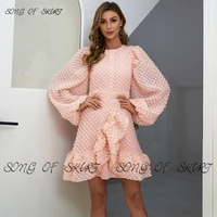pure color puff sleeve cocktail dresses chiffon perspective dance skirt fish scale wave dot lotus leaf vestidos formales