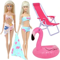 doll accessories 4 items 2x swimwear bikini 1x beach chair 1x inflatable swim ring clothes for barbie doll kids toy set