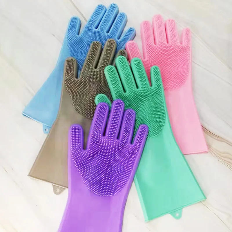 

Dishwashing gloves kitchen scrubbing silicone cleaning gloves heat insulation wear-resistant kitchen housework cleaning gloves