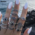 Кольцо docona в богемном стиле женское, Ювелирное Украшение с черным драгоценным камнем, цветком лотоса, в готическом стиле, подходит для девушек и женщин, 11 шт.компл. 9346