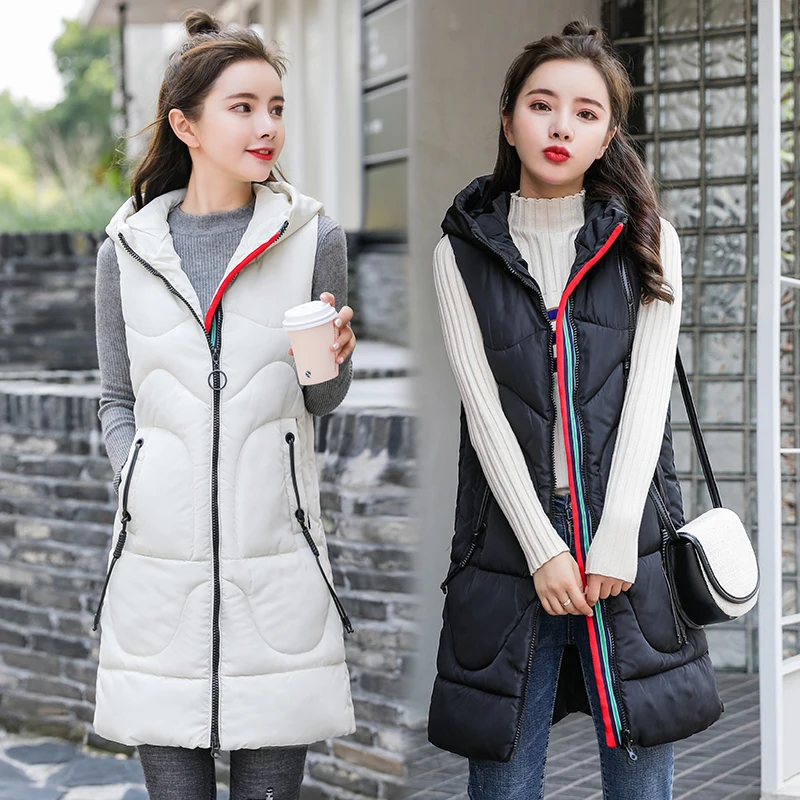 

2020 New Women's Cotton Vest Winter Loose Mid-length Waistcoat Autumn Warm Jacket Black Thick Casual Coat Windproof