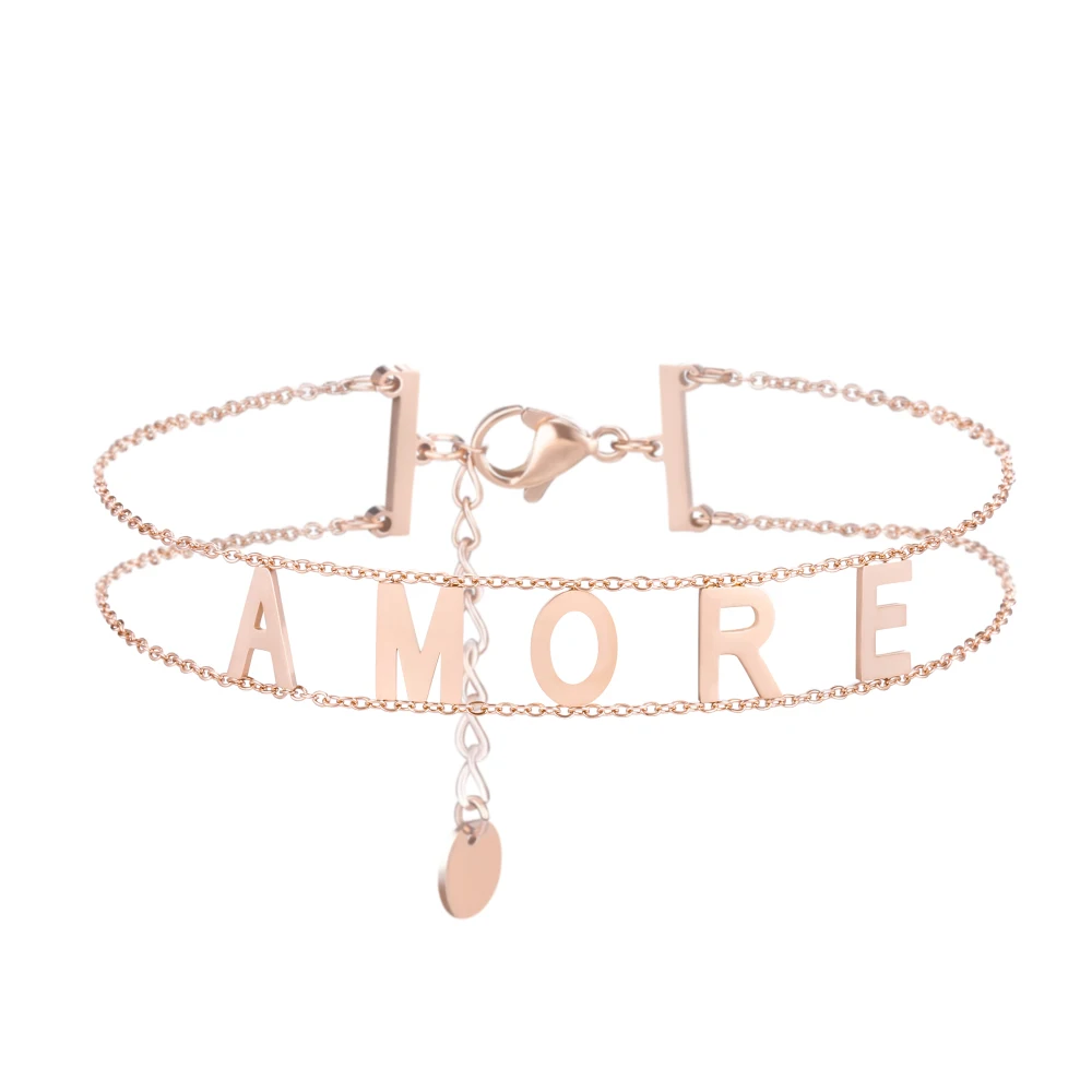 

Elegant Stainless Steel Letters Bracelet Silver Color AMORE Thin Chain Boho Jewelry Fashion Women Lover Bracelets Party Gift New