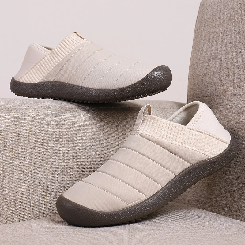 

Fashion Men Home Cotton Shoes Couples Indoor Warm Waterproof Male Snow Boots Ladies Plus Velvet Outdoor Slip On Soft Flat Shoes