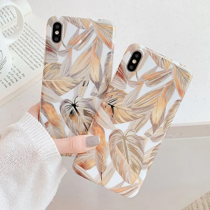 LACK Gold Plating Banana leaf Case for iphone 11 11Pro Max XS Max X XR 6 6S 7 Plus phone Case Luxury laser Back Cover Capa Coque