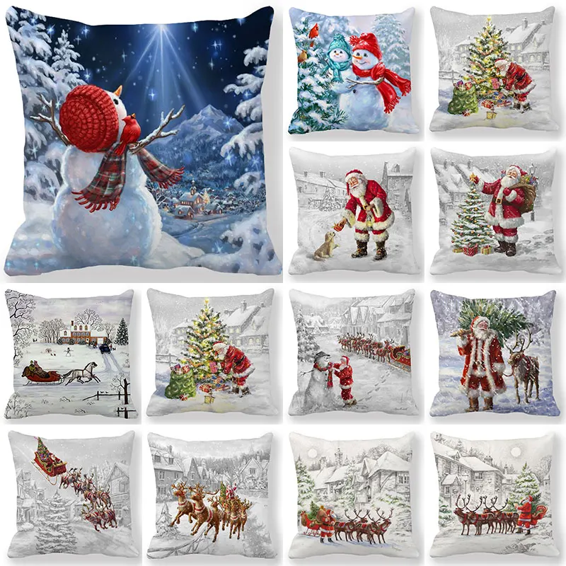 

Pillow Case Home Supplies 18 Inch Christmas Snowman Cotton Linen Home Decoration Pillow Case Cushion Cover