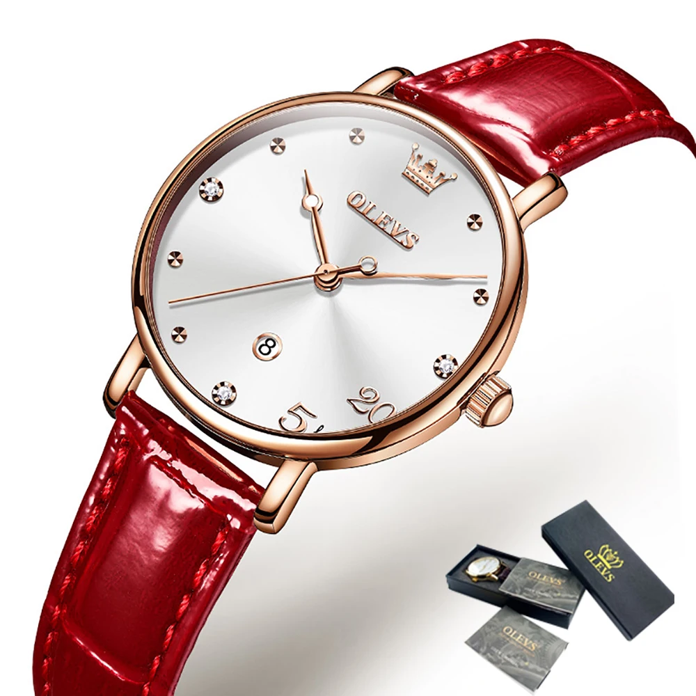 

Luxury OLEVS Ladies Bracelet Green Leather Quartz Watch Slim Waterproof Ladies Fashion Casual Watch Gift Reloj de mujer