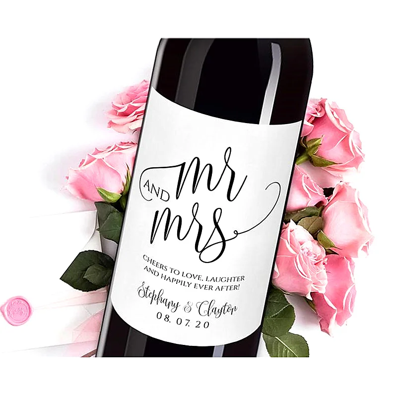 

Custom DIY Wedding Wine Bottle Label,Personalise Mr and Mrs Calligraphy Exhibition Wine Label Novelty Gift,Wedding Creative Gift