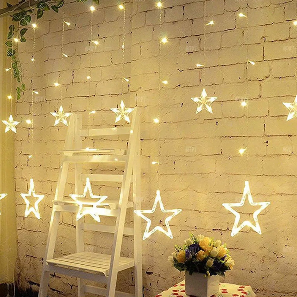 

LED star Christmas hanging curtain light string net Christmas family party home decoration led five-pointed star curtain 30N29