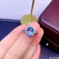 925 pure silver chinese style natural swiss blue topaz womens popular noble oval adjustable gem ring fine jewelry support detec