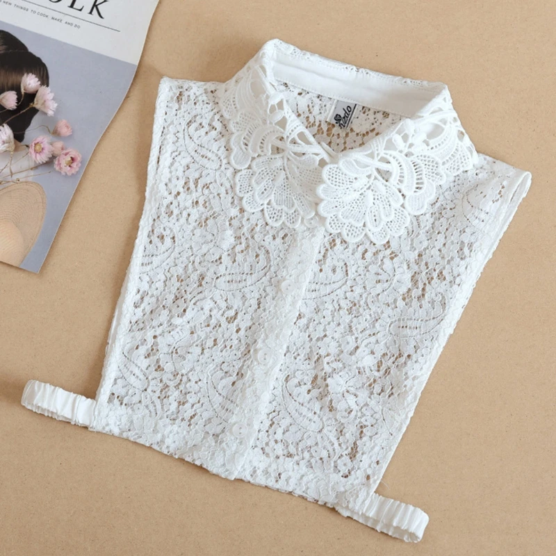 

Women Vintage Embroidered Floral Lace Fake Collar Sweater Decorative Detachable Half Shirt Blouse Button Down Apparel