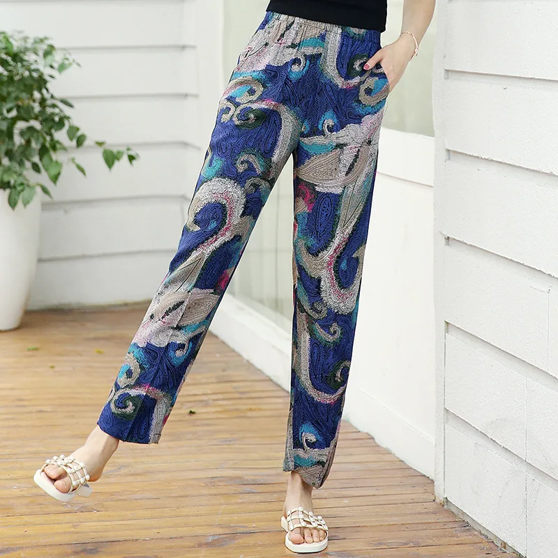 

22 Colors 2021 Women Summer Casual Pencil Pants XL-5XL Plus Size High Waist Pants Printed Elastic Waist Middle Aged Women Pants