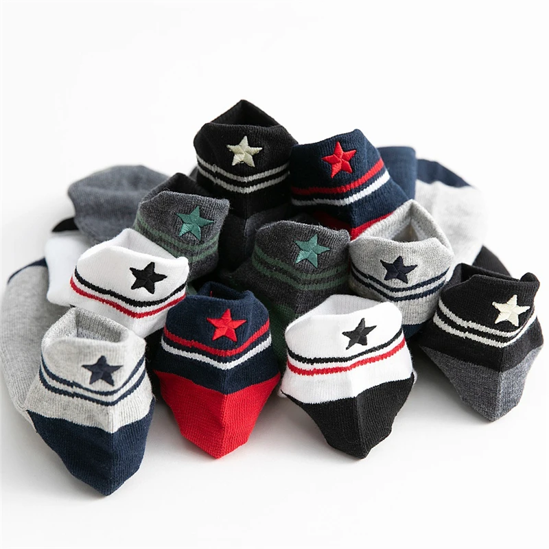 Stitching Color Five Pointed Star Heel Protector Ankle Socks Men Cotton Students Boy Casual Low Cut Non Slip Loafer | Мужская одежда