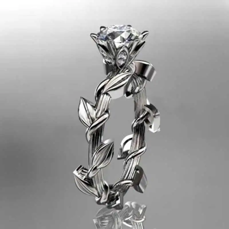 

JK Vintage Women Ring Rose Shaped With Twig Winding Fashion Women Jewelry Prong Setting Wedding Ring With Brilliant CZ
