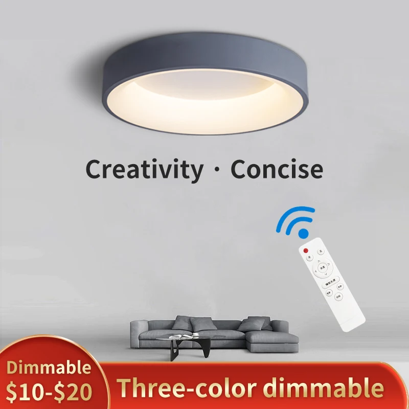 Led Ceiling Light Modern Nordic Round Lamp With Remote Control Surface Mounted Lighting Fixture Home Living Room Bedroom Study