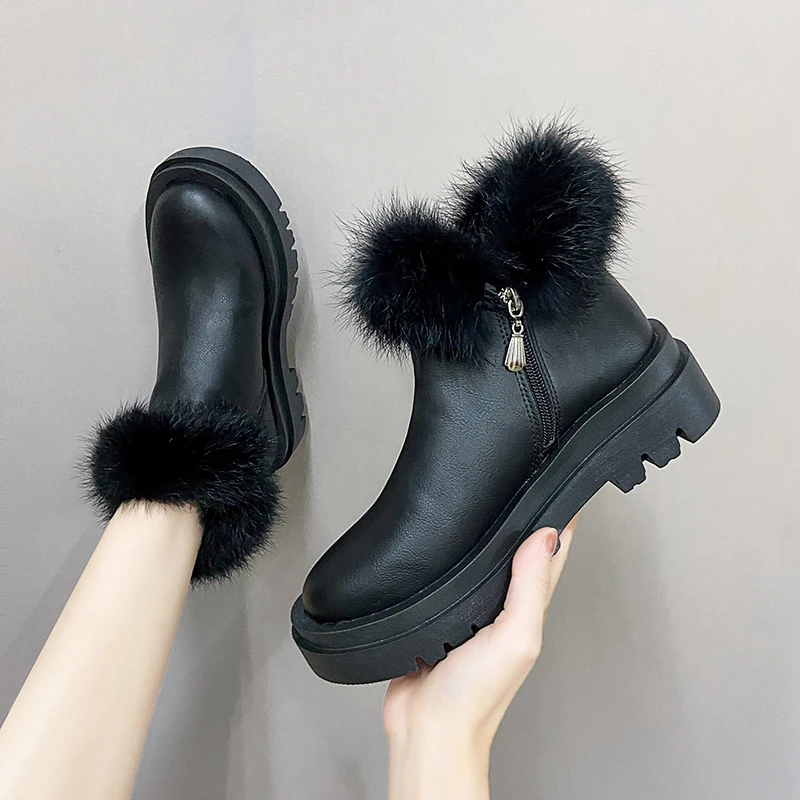 

Женские ботинки на массивной платформе, зимние теплые ботинки со скрытым каблуком, водонепроницаемые ботинки с мехом, со стразами, 2022