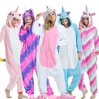 Зимние Мультяшные кигуруми пижамы для взрослых Стич Единорог Комбинезоны Женская одежда для сна Осенняя Пижама с капюшоном в виде животных