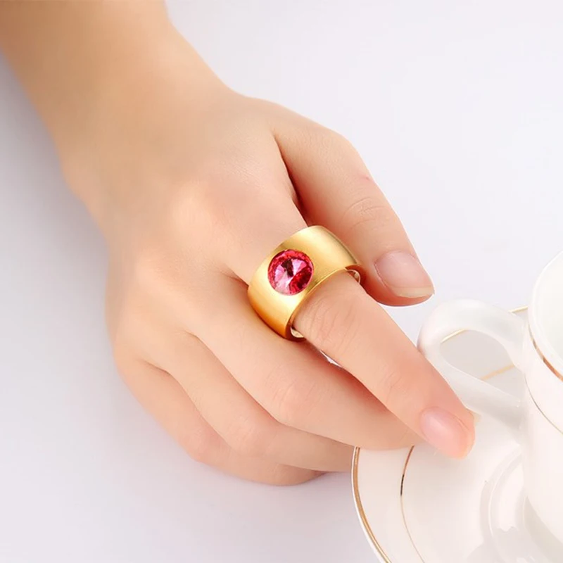 Кольца из нержавеющей стали золотистого цвета с кристаллами для мужчин и женщин 3