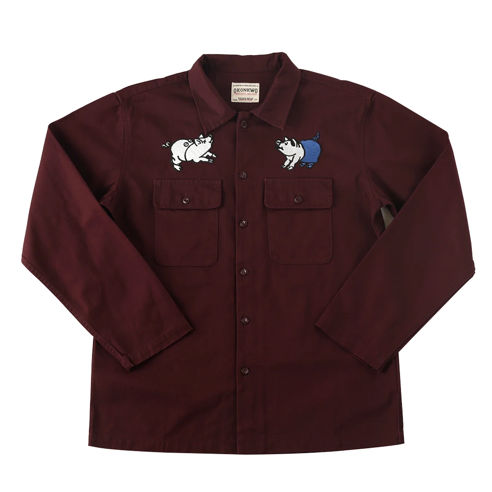 

Куртка мужская с мультяшной вышивкой, Повседневная Свободная верхняя одежда, винтажная рубашка с длинным лацканом