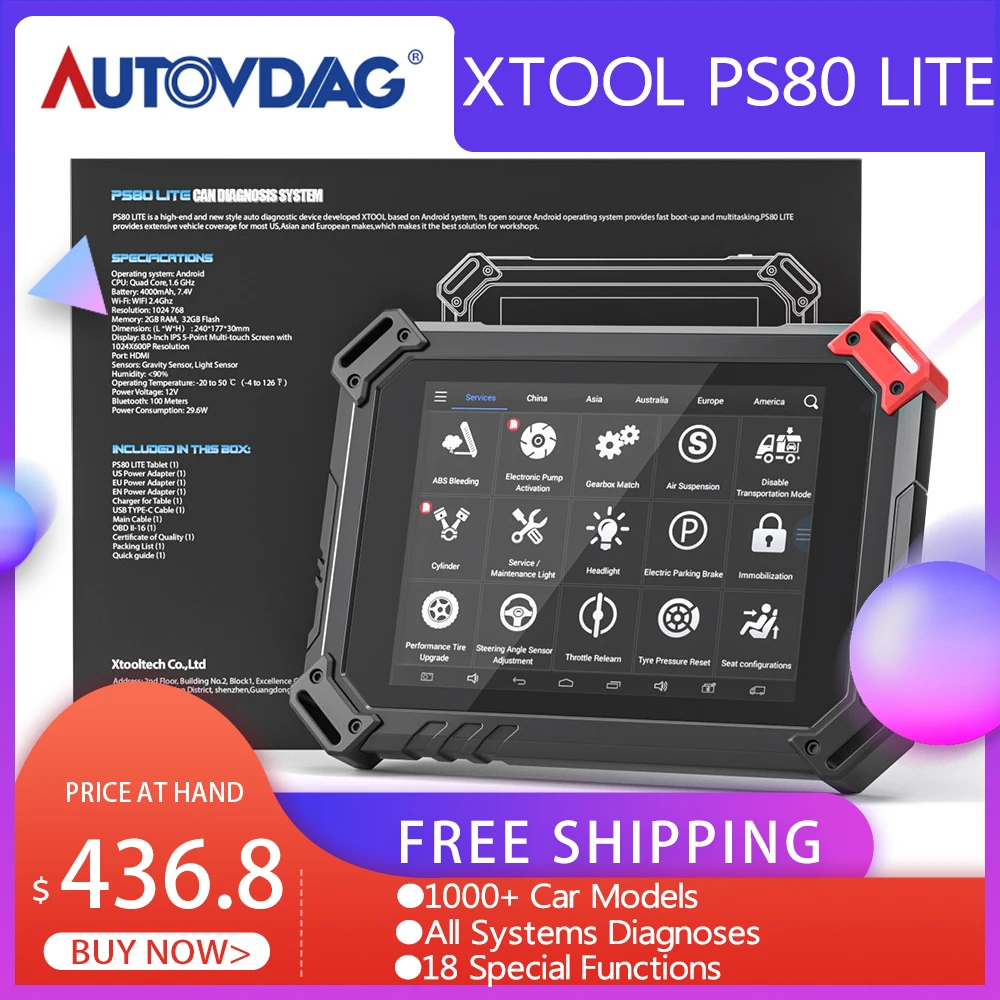Автомобильный диагностический сканер XTOOL PS80 Lite прибор для диагностики