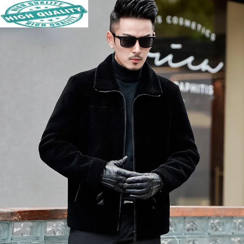 

Sheep 100% Shearing Coat Men Warm Real Fur Male Black Short Wool Jacket Man's Winter Outwear Abrigo Hombre SQQ746