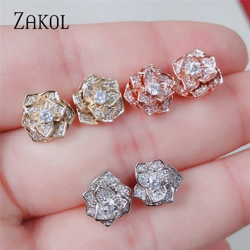 ZAKOL новые модные циркониевые Кристальные розы Форма серьги со шпилькой для Для