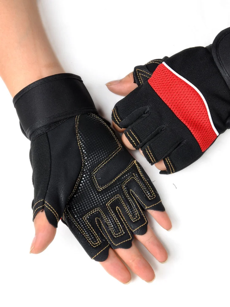 

Перчатки для фитнеса, мужские перчатки с открытыми пальцами, мужские тренировочные перчатки, удлиненные защитные перчатки для запястья, тя...