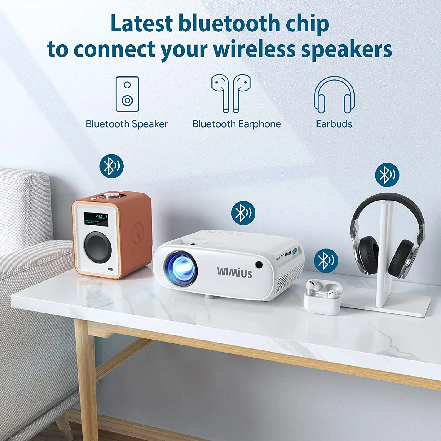 Проектор WiMiUS WiFi Bluetooth 6500 W2 портативный мини-проектор Full HD 1080P беспроводной