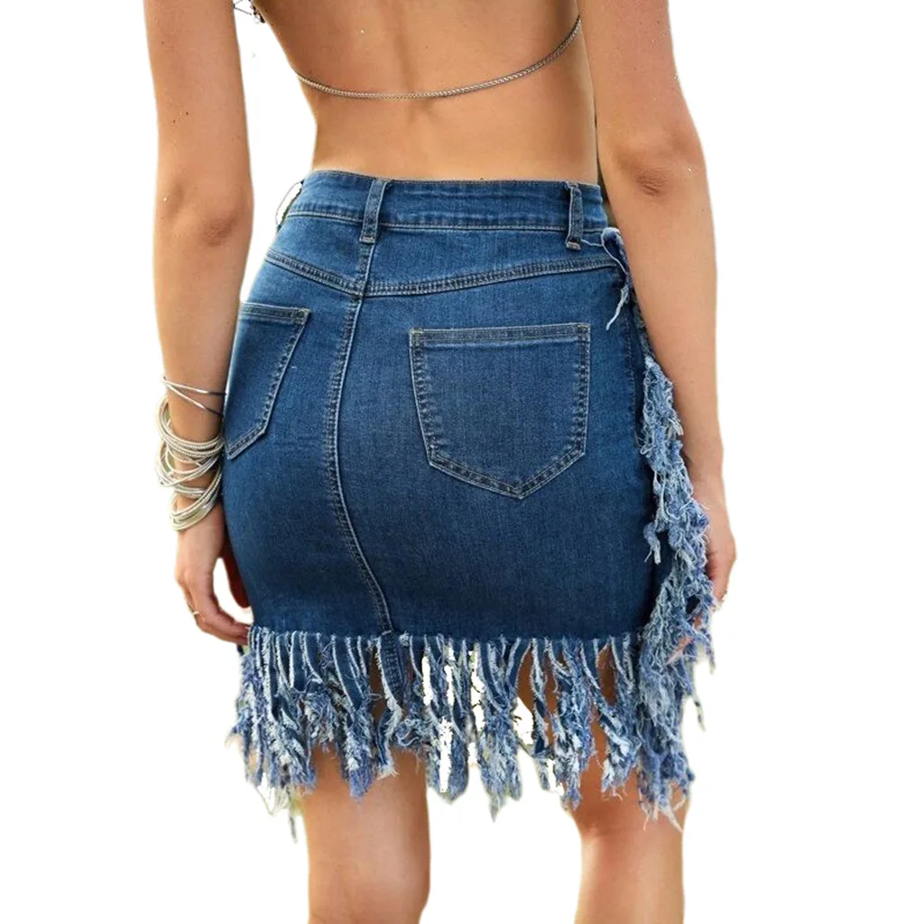 

Fashion Sexy Women Summer Skirt Tassel Patchwork Streetwear Skirt Female Casual Faldas Women Pack Hip Denim Pencil Mini Skirts