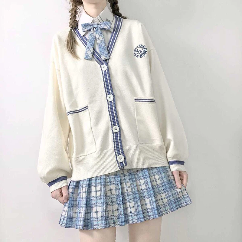 

Женский свитер в японском стиле преппи на весну и осень, форма с дельфином Jk, вязаная верхняя одежда, милый кардиган в стиле мори для девочек,...