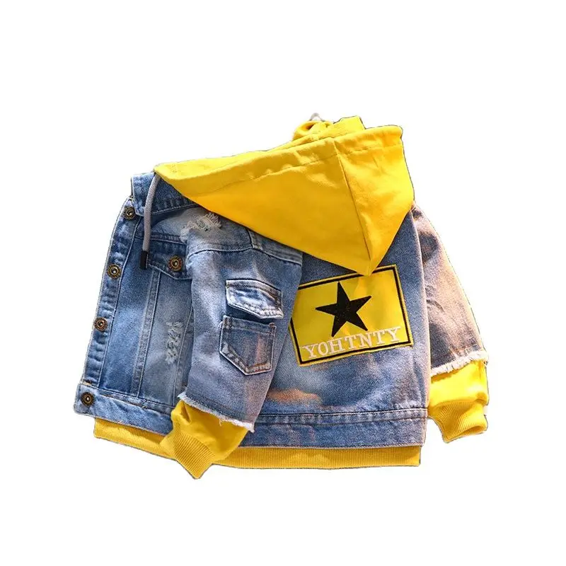 Spring Autumn Denim Jacket For Boy Girl New 2022 Korean Version Fashion Patchwork Hooded Cowboy Coat  Casual Children's Clothing