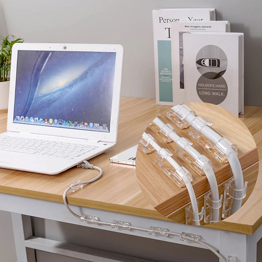 

40pcs Home Cable Holders Desk Wire Clips Organizers Transparent Managements