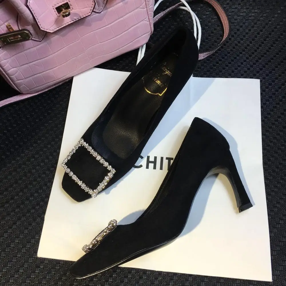 Kmeioo/модные туфли-лодочки с пряжкой Элегантные свадебные туфли квадратным носком