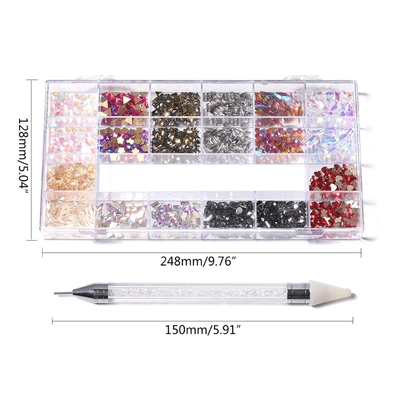 

Crystal Nail Art Set Rhinestones Nail Gems Iridescent Clear Glass Multi-Shape Flat Back Shiny Nail Jewels for Nails Art C1FF