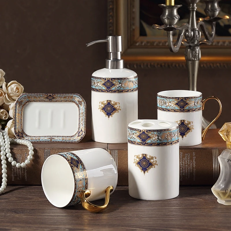 

Bathroom 5 Piece Set Bone China Classic Gargle Cup European Style Produits De Salle De Bain Bathroom Accessories Set EF50WY