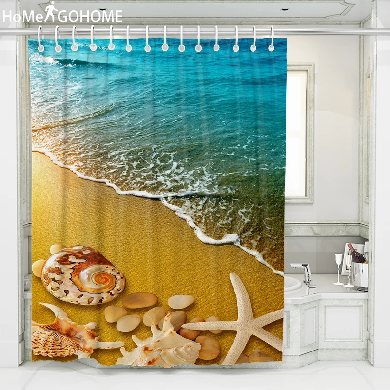 Washable Bath Screen Curtains with Hooks High Quality Polyester Shower Curtain 3D Bathroom Decoration Anime Sea Starfish Prints | Дом и сад