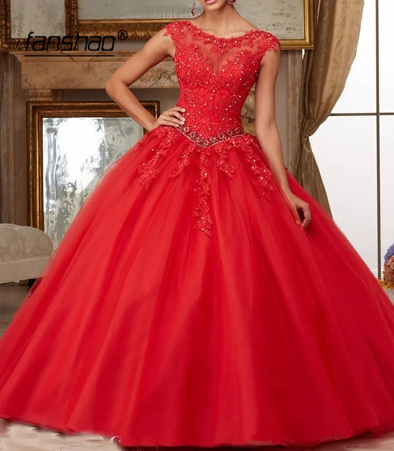 Fanshao Quinceanera/платья с аппликацией из бисера бальные платья круглым вырезом