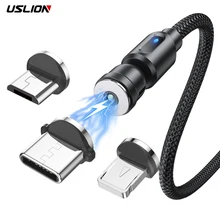USLION 540 Rotate Magnetic Cable USB Fast Charging Type C Cable For Xiaomi Magnet Charge Micro USB Cable Mobile Phone Data Cord