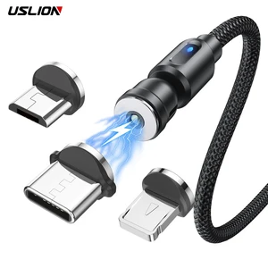 uslion 540 rotate magnetic cable usb fast charging type c cable for xiaomi magnet charge micro usb cable mobile phone data cord free global shipping