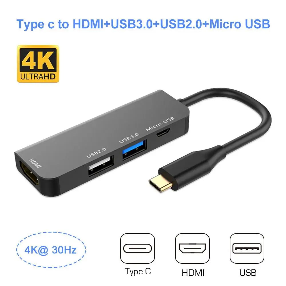 4k 30hz USB Thunderbolt3 концентратор типа c к hdmi usb3.0 2 0 micro usb зарядное устройство адаптер 4 в 1