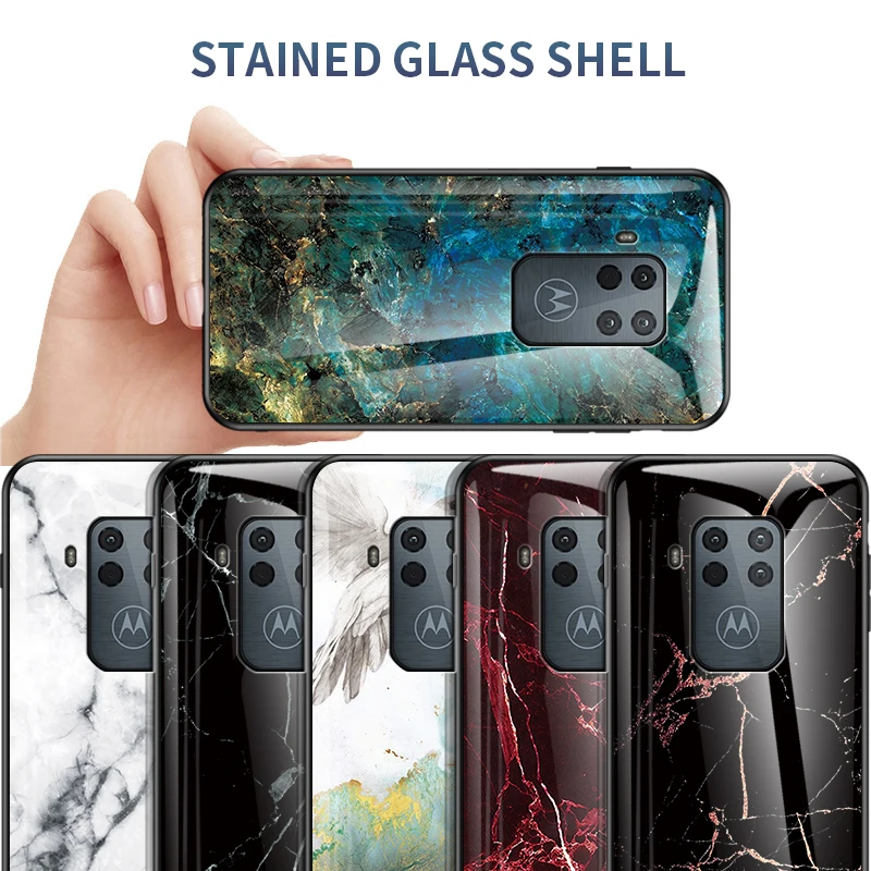Мраморный чехол из закаленного стекла для Motorola Moto One Zoom Модный мягкий бампер