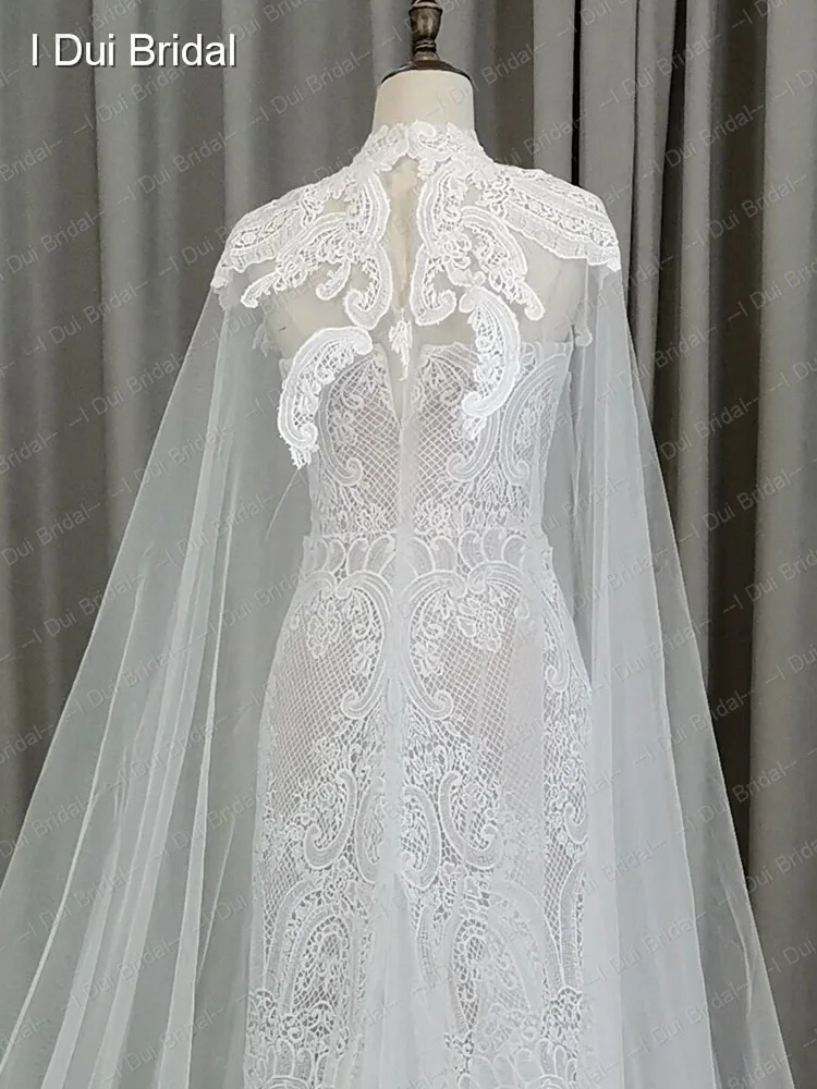Sheath Wedding Dress with Cape Bridal Gown Custom Make