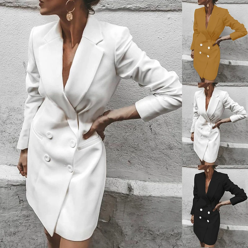 Женское винтажное длинное пальто HEFLASHOR офисное приталенное двубортное длинная