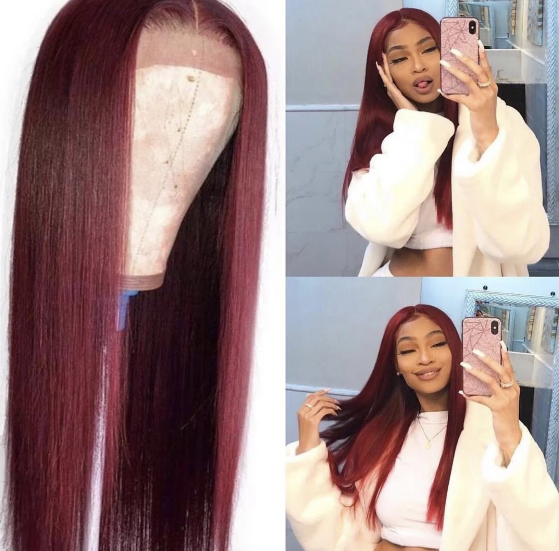 

Svipwig Long Straight Synthetic Lace Front Wig For Women Smooth Wig Wine Red Synthetic Lace Wigs High Density Daily wigs