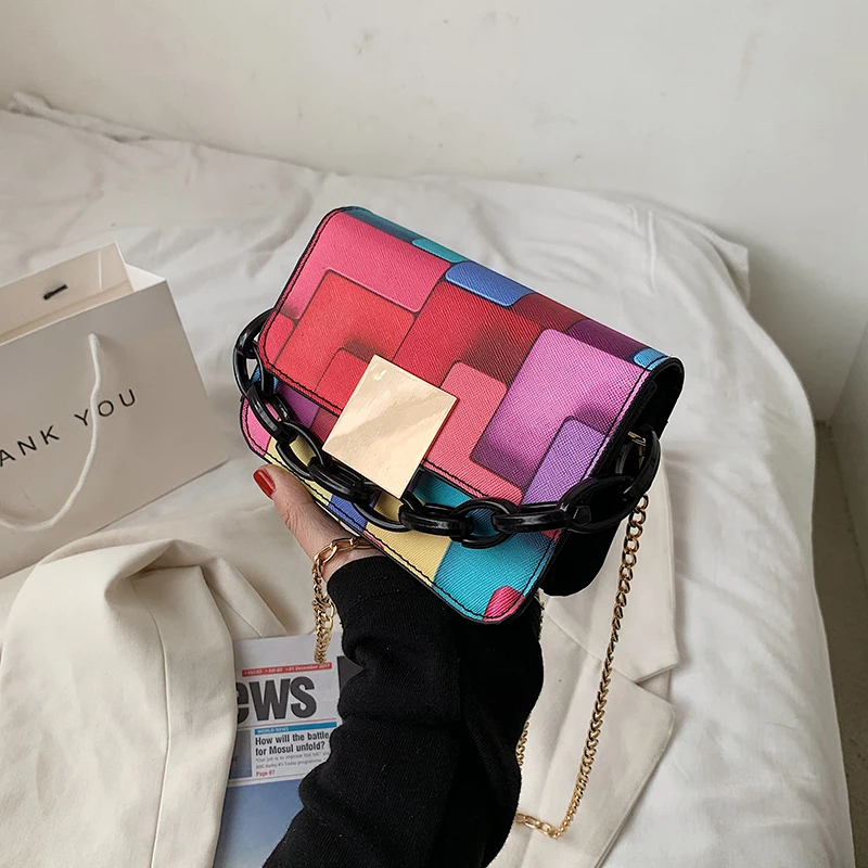 Сумка на плечо женская с цепочкой дизайнерский саквояж и кошелек контрастных