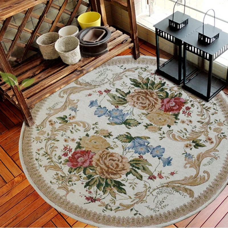 

America Pastoral 160cm Round Area Rug For Living Room Home Decor Kids Bedroom Table Chair Mat Turkey Retro Jacquard Woven Rug