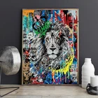 Картина на холсте с абстрактным Изображением Животных, граффити, львиная улица, художественные плакаты и принты, Настенная картина для декора гостиной
