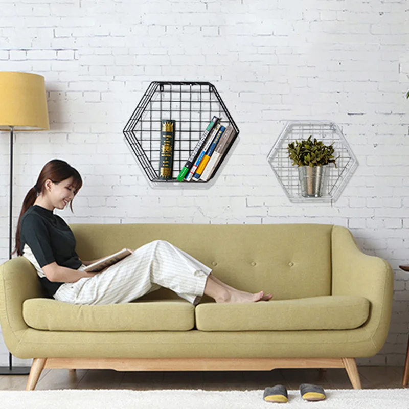 Современная железная шестиугольная сетка настенная полка для хранения