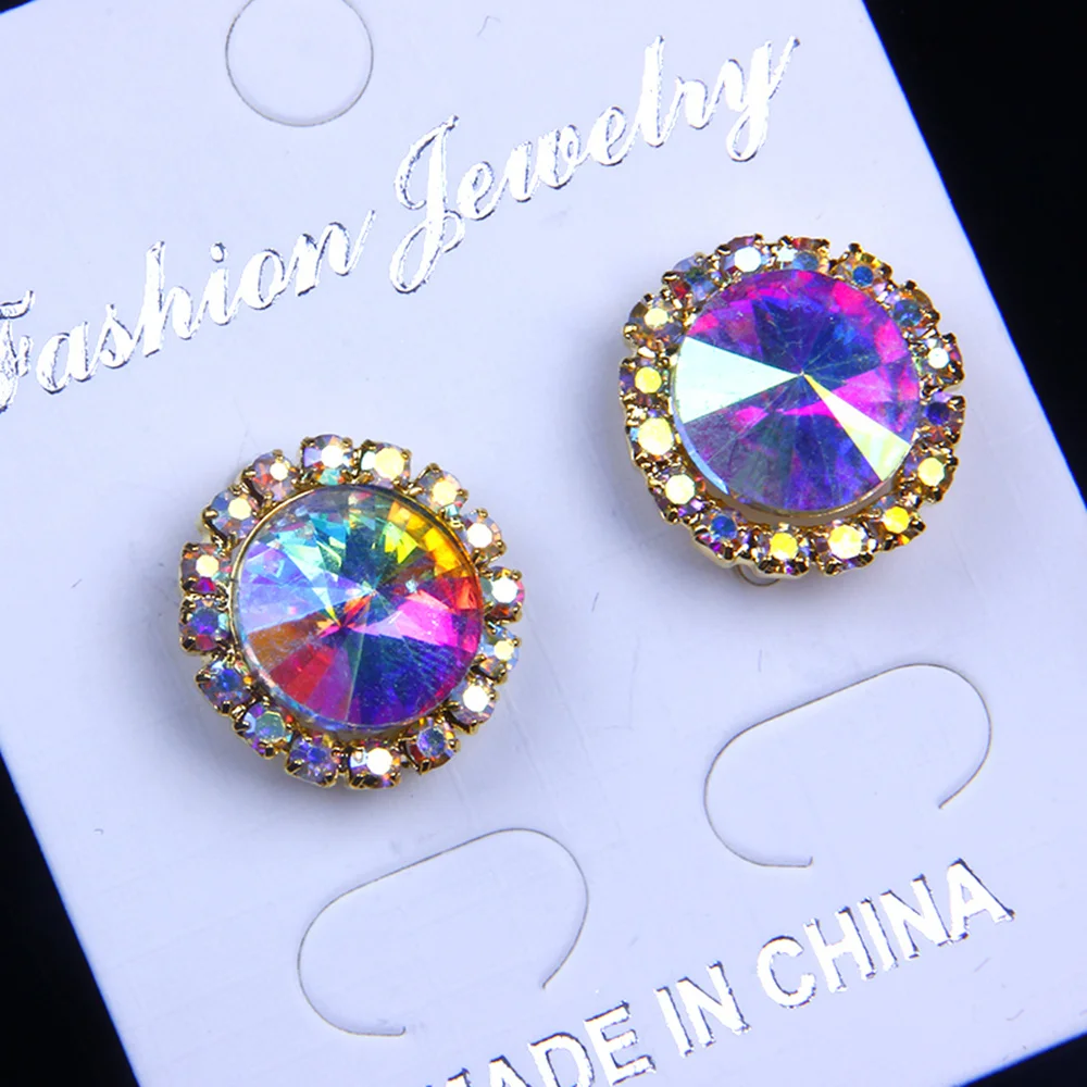 Модные Винтажные круглые серьги клипса геометрической формы с кристаллами без