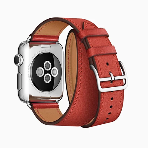 Кожаный браслет с двойными кругами для Apple Watch 1, 2, 3, 42 мм, 38 мм, ремешок для iwatch series 5, 4, 40, 44 мм - Цвет ремешка: red