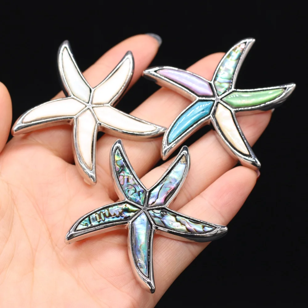 

Natural Shell Pendant Starfish Shell White Abalone Shell Brooch Pins for DIY Jewelry Making Women Jewelry Gifts Size 55x55mm